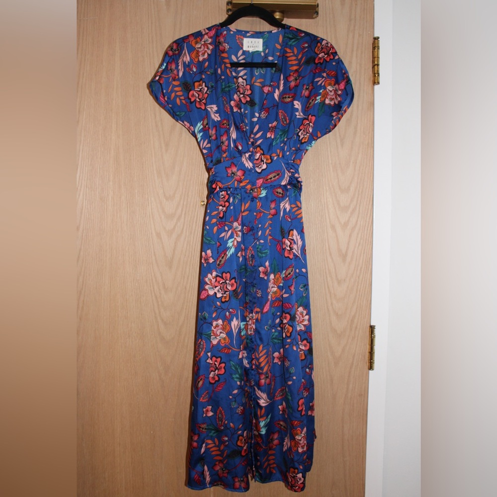 Lost + Wander satin floral midi dress.
